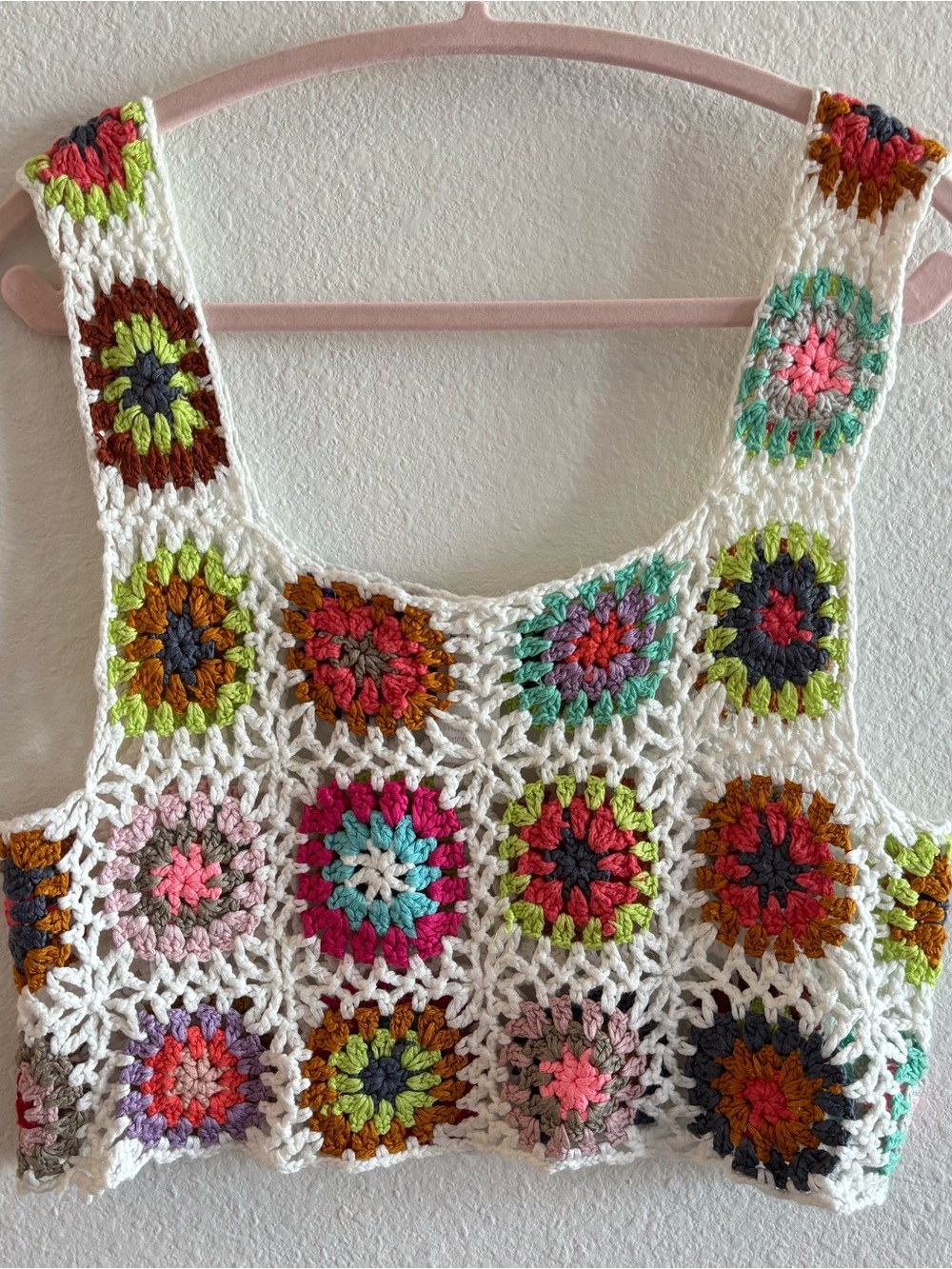 Le Lis Crochet Granny Square Cropped Colorful Tank Top Size Small